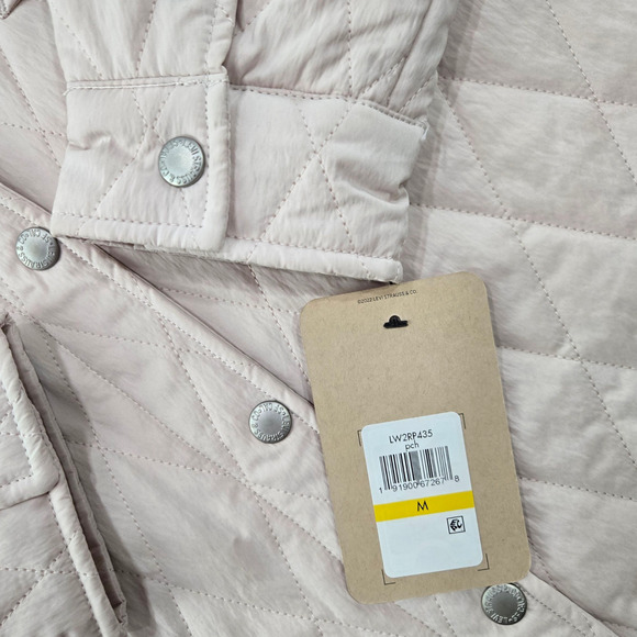 Levi’s Pastel Pink Quilted Shirt Jacket Shacket Snap Button Size Medium NWT - Picture 6 of 13
